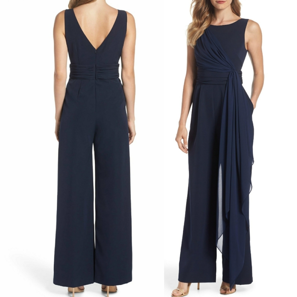 NWT Eliza J Navy Blue Cascading Jumpsuit